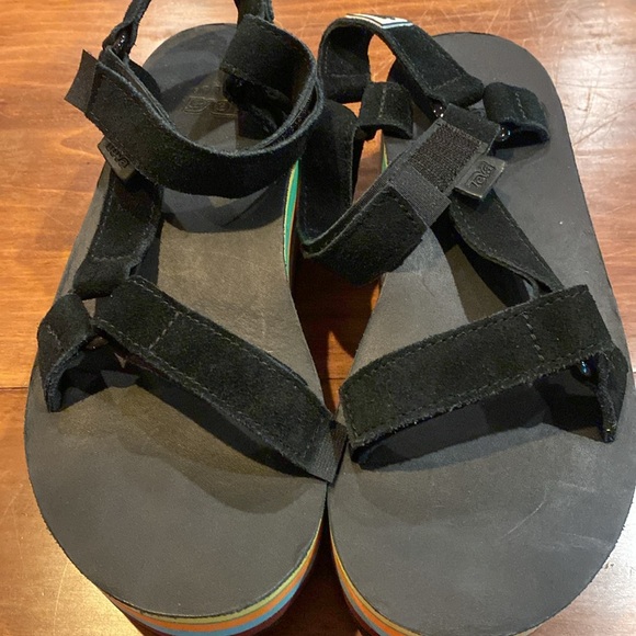 TEVA Opening Ceremony Rainbow Platform Shoe Sandal Suede Adjustable Straps 7 NEW - Picture 15 of 16